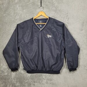 Miller Lite Jacket Men Large Navy Blue V-Neck Windbreaker Pullover Charles River